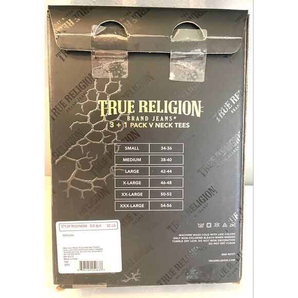 True Religion V-neck Black Tees 3+1 Limited Edition Size L 100% Cotton NIB - Picture 2 of 6
